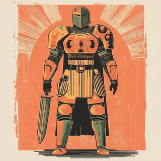Broshure style, Midjourney V6.1: concept art character design of retropunk steam knight