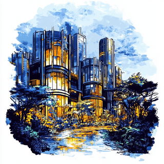 Anthraquinone Rosette style, Midjourney V6.1: megacity with futuristic bioarchitecture