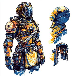 Anthraquinone Rosette style, Midjourney V6.1: concept art character design of retropunk steam knight