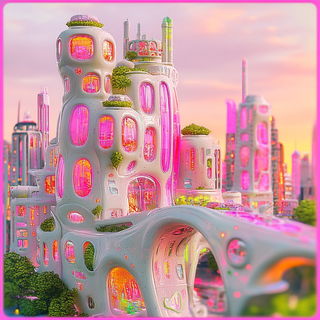 Orangeplate Perspektivism style, Midjourney V6.1: megacity with futuristic bioarchitecture