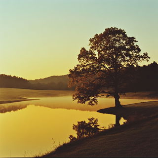 Nimbusclock style, Midjourney V6.1: realistic landscape photograph of quiet dawn
