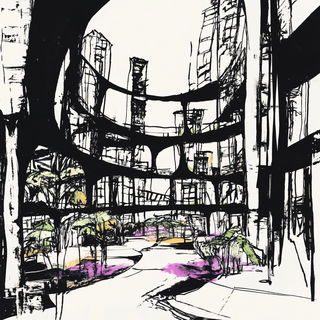 Inkbone Expanse style, Midjourney V6.1: megacity with futuristic bioarchitecture