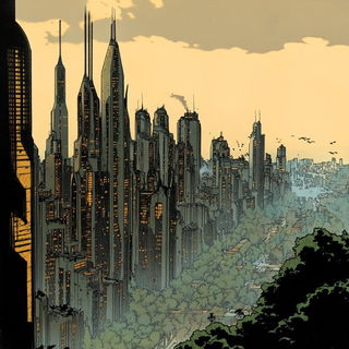 Carbon Paper Islands style, Midjourney V6.1: megacity with futuristic bioarchitecture