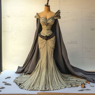 Carbon Paper Islands style, Midjourney V6.1: haute-couture fashion outfit