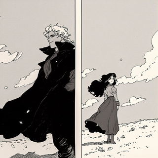 Carbon Paper Islands style, Midjourney V6.1: black-and-white manga comic strip