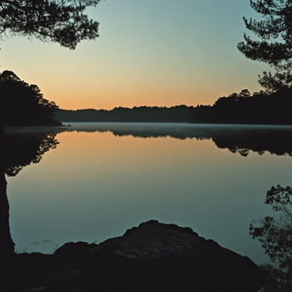 Carbon Paper Islands style, Midjourney V6.1: realistic landscape photograph of quiet dawn