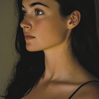 Carbon Paper Islands style, Midjourney V6.1: photographic portrait of female protagonist