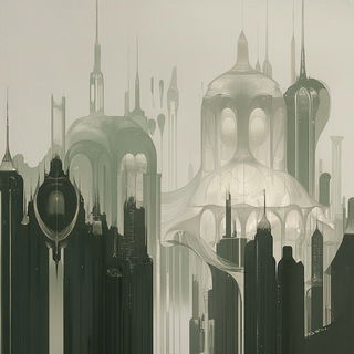 Signboard Seraphics style, Midjourney V6.1: megacity with futuristic bioarchitecture