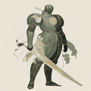 Signboard Seraphics style, Midjourney V6.1: concept art character design of retropunk steam knight