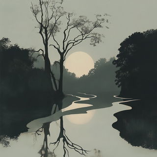 Signboard Seraphics style, Midjourney V6.1: realistic landscape photograph of quiet dawn