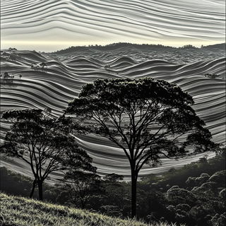 Visagevoid style, Midjourney V6.1: realistic landscape photograph of quiet dawn