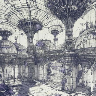 Crosshatch Baroque style, Midjourney V6.1: megacity with futuristic bioarchitecture