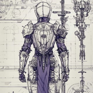 Crosshatch Baroque style, Midjourney V6.1: concept art character design of retropunk steam knight