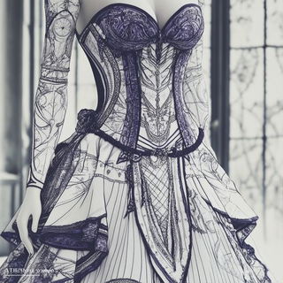 Crosshatch Baroque style, Midjourney V6.1: haute-couture fashion outfit