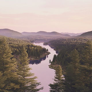 Vanishing Prism style, Midjourney V6.1: realistic landscape photograph of quiet dawn