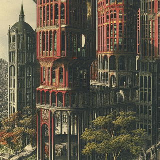 Brocadocosm style, Midjourney V6.1: megacity with futuristic bioarchitecture