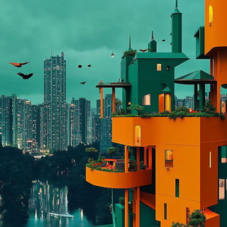 Stratacascade style, Midjourney V6.1: megacity with futuristic bioarchitecture