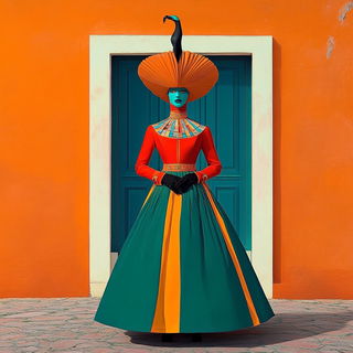 Stratacascade style, Midjourney V6.1: haute-couture fashion outfit