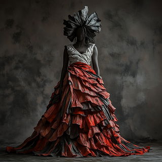 Chromafrontier style, Midjourney V6.1: haute-couture fashion outfit