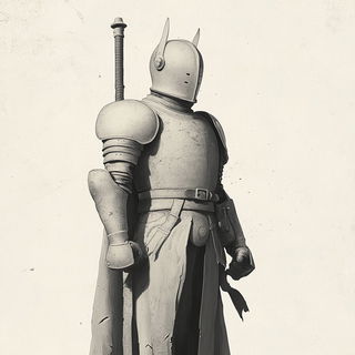 Ornamentanime style, Midjourney V6.1: concept art character design of retropunk steam knight