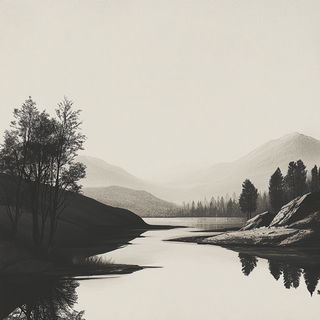 Ornamentanime style, Midjourney V6.1: realistic landscape photograph of quiet dawn