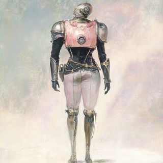 Pastel Fableline style, Midjourney V6.1: concept art character design of retropunk steam knight