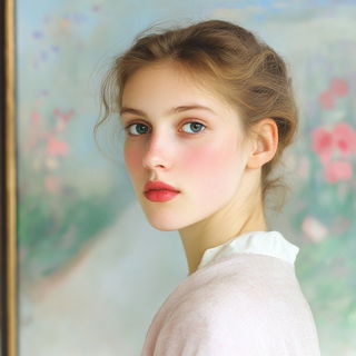 Pastel Fableline style, Midjourney V6.1: photographic portrait of female protagonist