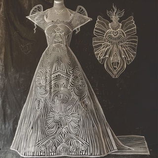 Vesperquay style, Midjourney V6.1: haute-couture fashion outfit