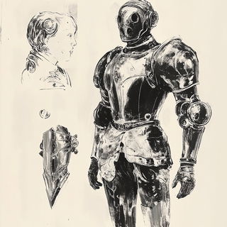 Kragmire Workshop style, Midjourney V6.1: concept art character design of retropunk steam knight