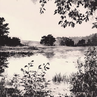Kragmire Workshop style, Midjourney V6.1: realistic landscape photograph of quiet dawn