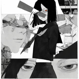 Celshibui style, Midjourney V6.1: black-and-white manga comic strip