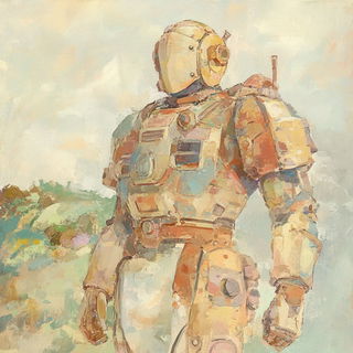 Forged Neon Midcentury style, Midjourney V6.1: concept art character design of retropunk steam knight