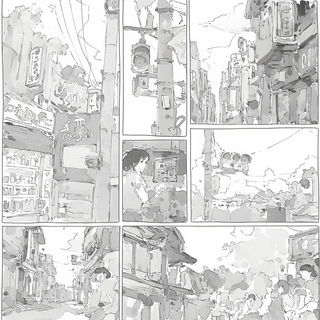 Forged Neon Midcentury style, Midjourney V6.1: black-and-white manga comic strip
