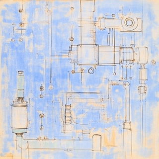 Forged Neon Midcentury style, Midjourney V6.1: technical infrastructure blueprint schematics