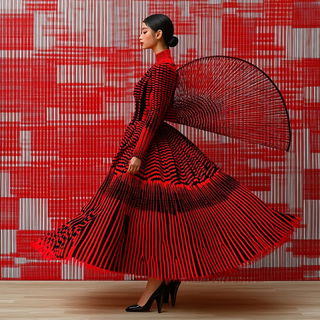 Pagodagraphica style, Midjourney V6.1: haute-couture fashion outfit