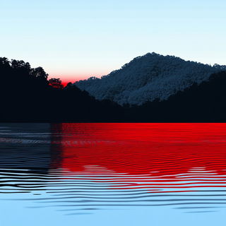 Pagodagraphica style, Midjourney V6.1: realistic landscape photograph of quiet dawn