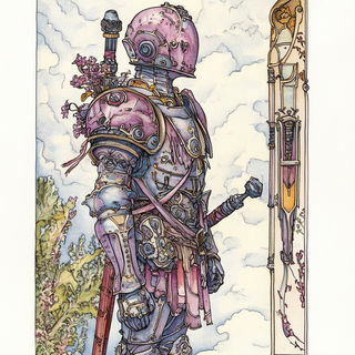 Glacioneon style, Midjourney V6.1: concept art character design of retropunk steam knight