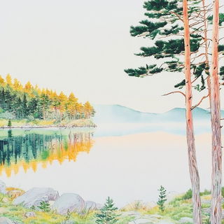 Inkshoujo style, Midjourney V6.1: realistic landscape photograph of quiet dawn