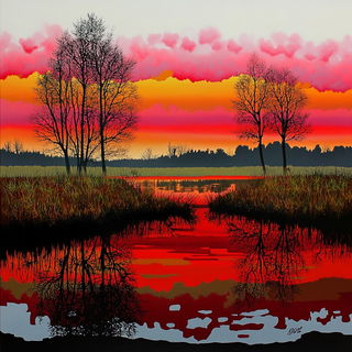 Balloonsamba style, Midjourney V6.1: realistic landscape photograph of quiet dawn