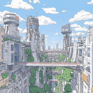 Raven Crucible style, Midjourney V6.1: megacity with futuristic bioarchitecture
