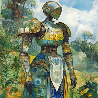 Gogglehorn Mycelia style, Midjourney V6.1: concept art character design of retropunk steam knight