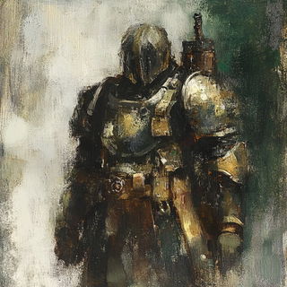 Lakeside Joinery style, Midjourney V6.1: concept art character design of retropunk steam knight