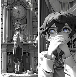 Punchline Prairie style, Midjourney V6.1: black-and-white manga comic strip