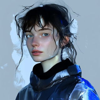 Glazefolk style, Midjourney V6.1: photographic portrait of female protagonist