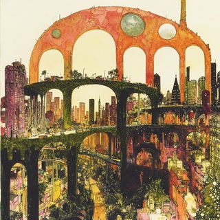 Umber Isobarism style, Midjourney V6.1: megacity with futuristic bioarchitecture