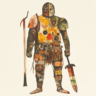 Umber Isobarism style, Midjourney V6.1: concept art character design of retropunk steam knight