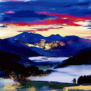 Coralwind Ideogram style, Midjourney V6.1: realistic landscape photograph of quiet dawn