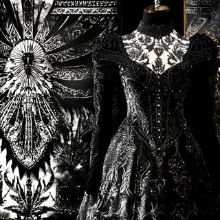 Sunward Solitude style, Midjourney V6.1: haute-couture fashion outfit