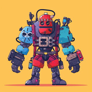 Chromatic Actionist Print style, Midjourney V6.1: concept art character design of retropunk steam knight