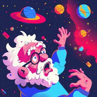 Chromatic Actionist Print style, Midjourney V6.1: editorial illustration for popular scientific magazine cover